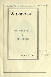 Front cover of A souvenir by Bethenia Owens-Adair