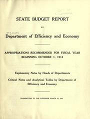 Front cover of State budget report by Department of Efficiency and Economy by New York (State). Dept. of Efficiency and Economy