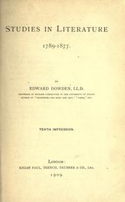 Front cover of Studies in literature, 1789-1877 by Dowden, Edward