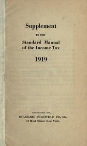 Front cover of Supplement to the Standard manual of the income Tax 1919 by Standard Statistics Company.