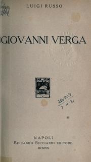 Cover of Giovanni Verga by Russo, Luigi