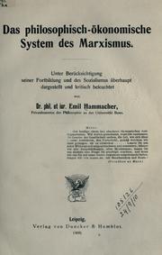 Front cover of Das philosophich-ökonomische System des Marxismus by Emil Hammacher