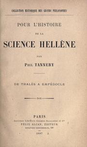 Front cover of Pour l'histoire de la science hellène by Paul Tannery