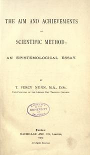 Front cover of The aim and achievements of scientific method by Nunn, Thomas Percy Sir