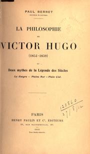 Front cover of La philosophie de Victor Hugo (1854-1859) et deux mythes de La légende des siècles by Paul Berret