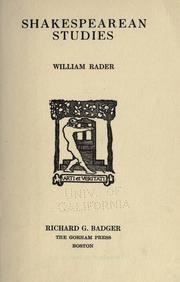 Cover of Shakespearean studies by Rader, William