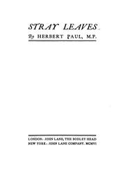 Cover of Stray leaves by Herbert W. Paul