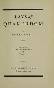Front cover of Lays of Quakerdom by Ruth Plumley