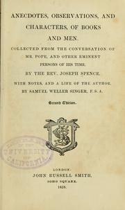 Cover of Anecdotes, observations, and characters, of books and men by Spence, Joseph