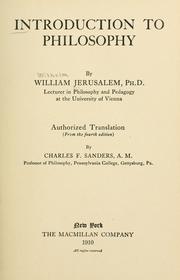 Cover of Introduction to philosophy by Wilhelm Jerusalem