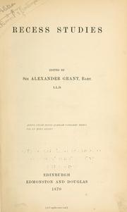 Cover of Recess studies by Grant, Alexander Sir