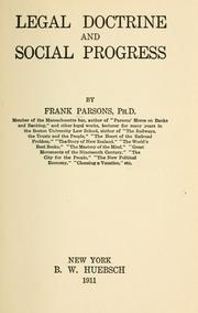 Front cover of Legal doctrine and social progress by Frank Parsons