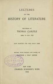 Front cover of Lectures on the history of literature by Thomas Carlyle