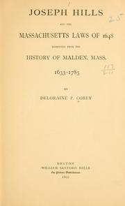 Front cover of Joseph Hills and the Massachusetts laws of 1648 by Deloraine P. Corey