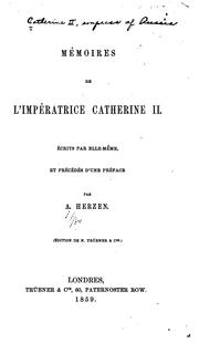 Front cover of Mémoires de l'impératrice Catherine II by Catherine II, Empress of Russia