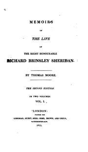 Front cover of Memoirs of the life of the Right Honourable Richard Brinsley Sheridan by Thomas Moore