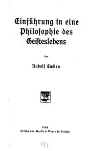 Front cover of Einführung in eine philosophie des geisteslebens by Rudolf Eucken