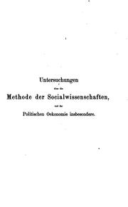 Front cover of Untersuchungen über die methode der socialwissenschaften by Carl Menger