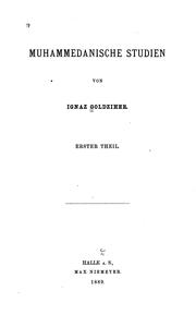 Cover of Muhammedanische Studien by Ignác Goldziher