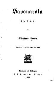 Front cover of Savonarola by Nikolaus Lenau