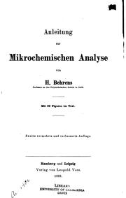 Front cover of Anleitung zur mikrochemischen analyse by Behrens, Heinrich
