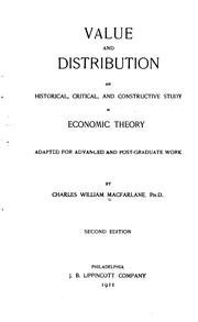 Cover of Value and distribution by C. W. Macfarlane