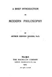 Cover of A brief introduction to modern philosophy by Arthur Kenyon Rogers
