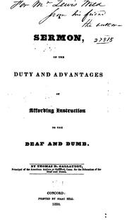 Cover of A sermon on the duty and advantages of affording instruction to the deaf and dumb by T. H. Gallaudet