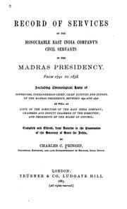 Front cover of Record of services of the honourable East India Company's civil servants in the Madras presidency, from 1741 to 1858 .. by Charles Campbell Prinsep