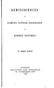 Front cover of Reminiscences of Samuel Taylor Coleridge and Robert Southey by Joseph Cottle
