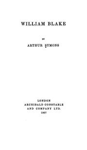 Cover of William Blake by Arthur Symons