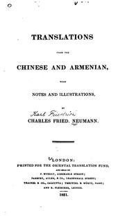 Front cover of Translations from the Chinese and Armenian by Neumann, Karl Friedrich