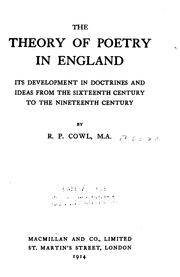 Front cover of The theory of poetry in England by R. P. Cowl