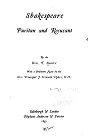 Front cover of Shakespeare, Puritan and recusant by Thomas Carter