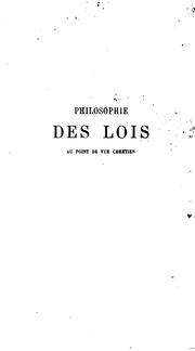 Front cover of Philosophie des lois au point de vue chrétien by L. Bautain
