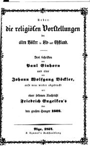 Front cover of Ueber die religiösen Vorstellungen der alten Völker in Liv- und Ehstland by Paul Einhorn