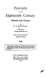 Cover of Portraits of the eighteenth century by Charles Augustin Sainte-Beuve
