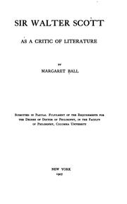 Front cover of Sir Walter Scott as a critic of literature by Margaret Ball