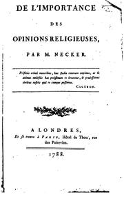 Front cover of De l'importance des opinions religieuses by Jacques Necker
