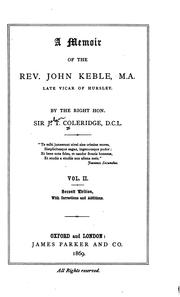 Front cover of A memoir of the Rev. John Keble .. by Coleridge, John Taylor Sir