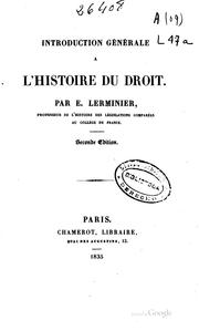 Cover of Introduction générale à l'histoire du droit by Jean Louis Eugène Lerminier
