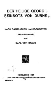 Front cover of Der heilige George Reinbots von Durne by Reinbot von Durne