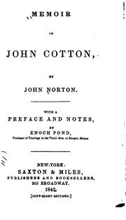 Front cover of Memoir of John Cotton by Norton, John