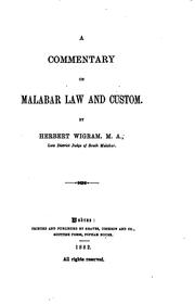 Cover of A commentary on Malabar law and custom by Herbert Wigram