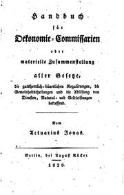 Front cover of Handbuch für Oekonomie-Commissarien by Jonas
