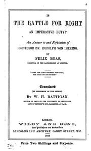 Front cover of Is the battle for right an imperative duty? by Felix Boas