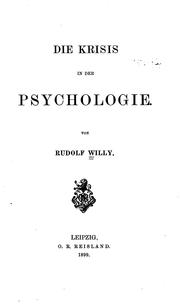 Front cover of Die Krisis in der Psychologie by Rudolf Willy