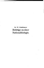 Front cover of Beiträge zu einer Nationalbiologie by Wilhelm Schallmayer