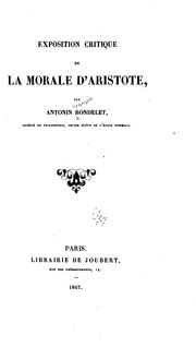 Front cover of Exposition critique de la morale d'Aristote by Antonin François Rondelet