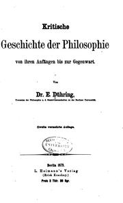 Cover of Kritische geschichte der philosophie von ihren anfängen bis zur gegenwart by Eugen Karl Dühring